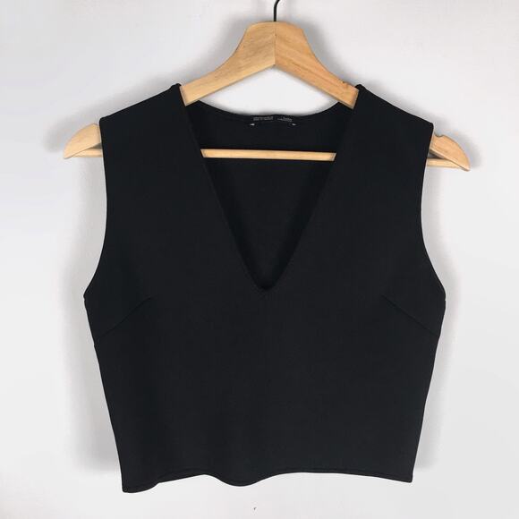 ZARA Deep V Neck Black Crop Top Vest Blouse Womens Medium Cropped - Picture 3 of 16